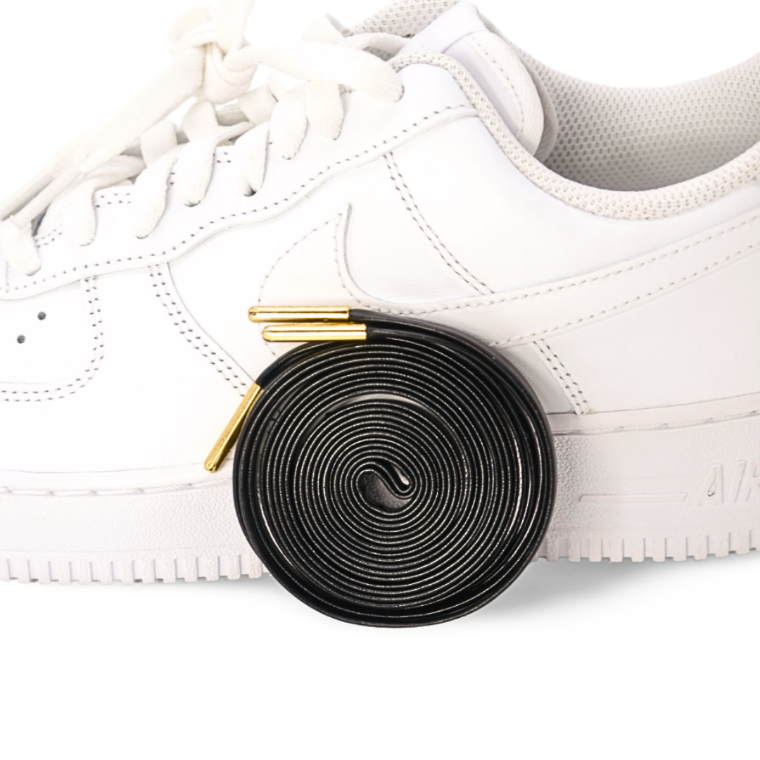 Exclusive leather shoelaces 120cm with gold aglets